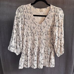 Matilda Jane Floral Smocked Blouse - Cream and Black